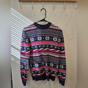 H&M Festive Navy and Red Crewneck Sweater